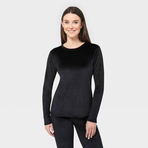 Wander by Hottotties Women's Velour Thermal Crewneck Sweatshirt - Black L